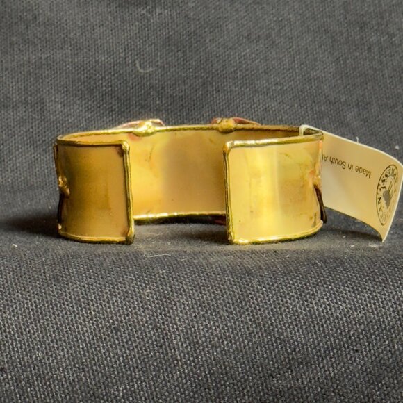 South African Handcrafted GoldTone Cuff Bracelet Geometric Design - Picture 13 of 14